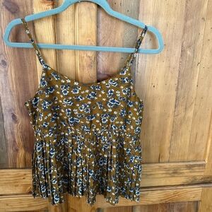 Floral Spaghetti Strap Top - Mustard